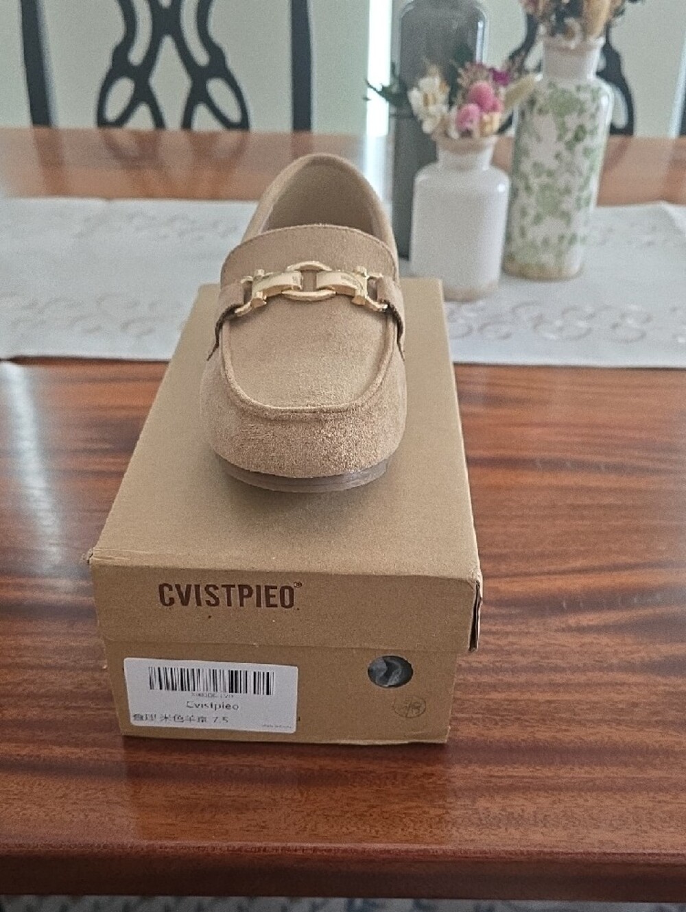 Suede Chain-Trim Loafers in Tan - Picture 2 of 2